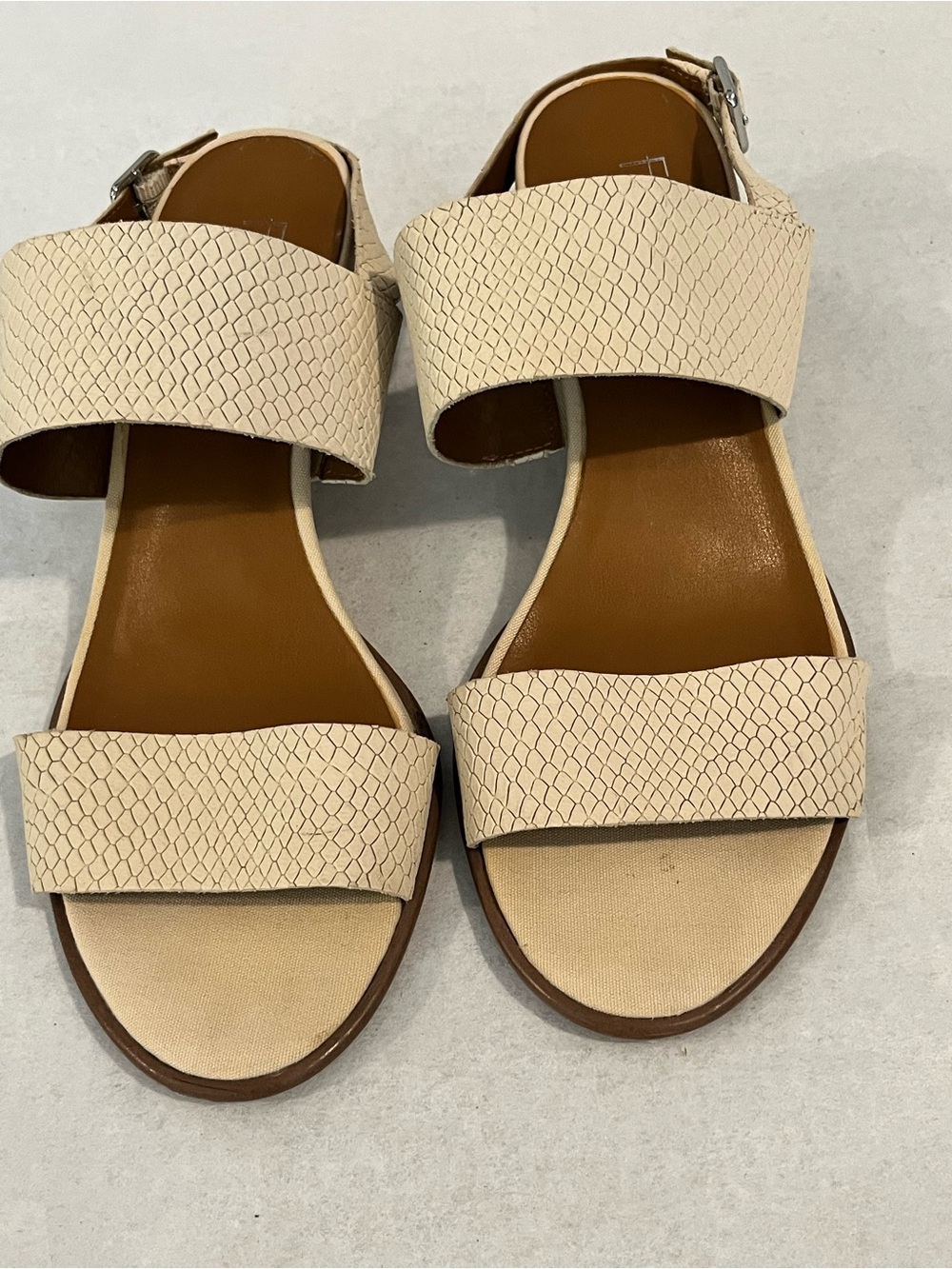 Franco Sarto Cream Textured Two-Strap Sandals